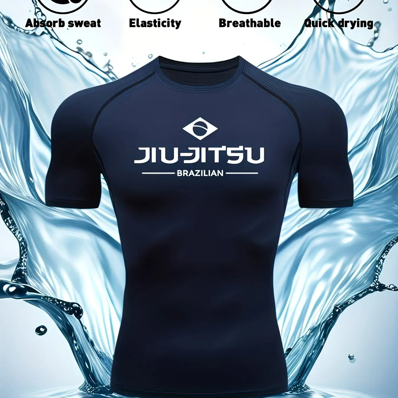 All Season Fitness Bodysuits with Short Sleeves for Men, Printed with Brazilian Jiu Jitsu, Moisture Wicking and Breathable