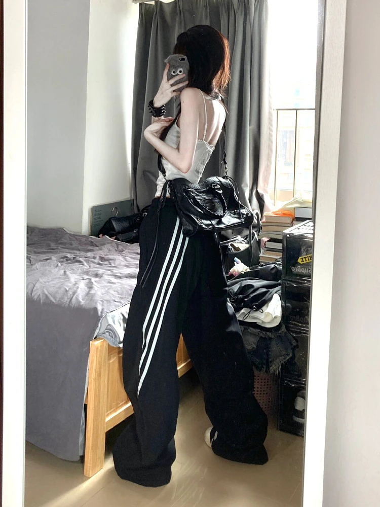 

Woman Baggy Pants High Waist Trousers Wide Leg Sweatpants Cargo Floor-Length Pants Patchwork Vintage American Style Y2k