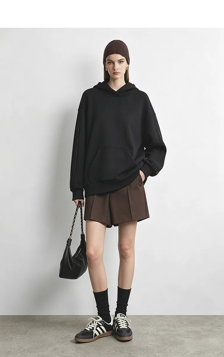 Amii Hooded Fleece Lined Sweatshirt Drop Shoulder Loose Fit Minimalist Slimming Casual Winter Women's Hoodies 12644038
