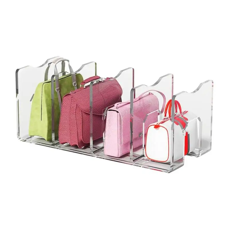 Clear Purse Handbag Organizer Transparent Divider Bookshelf 4 Grids Desk File Sorter Stand Bookshelf Wallet Bag Book Holder