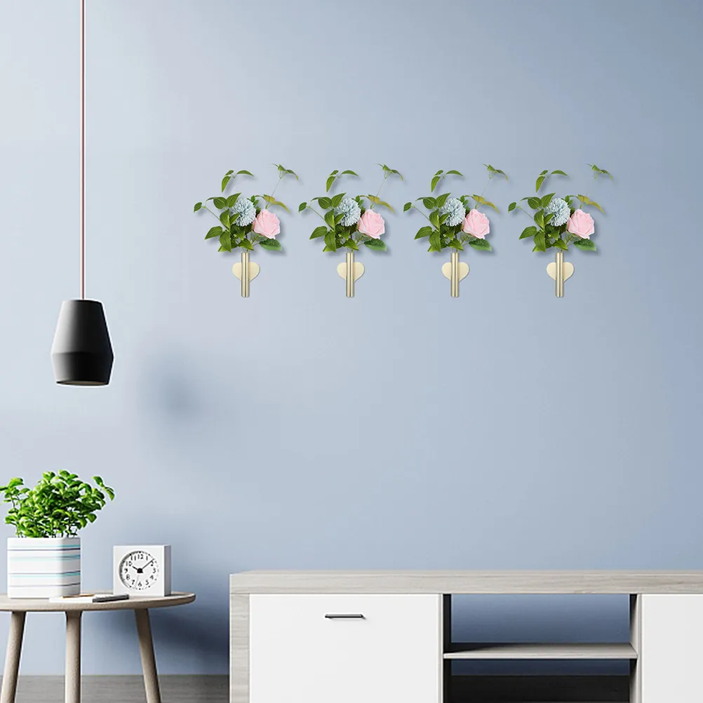 4Pcs Wall Mounted Mini Tube Vase Set Sturdy Metal Flower Holder Elegant Wall Hanging Planter No Hole Punching Modern Home Decor