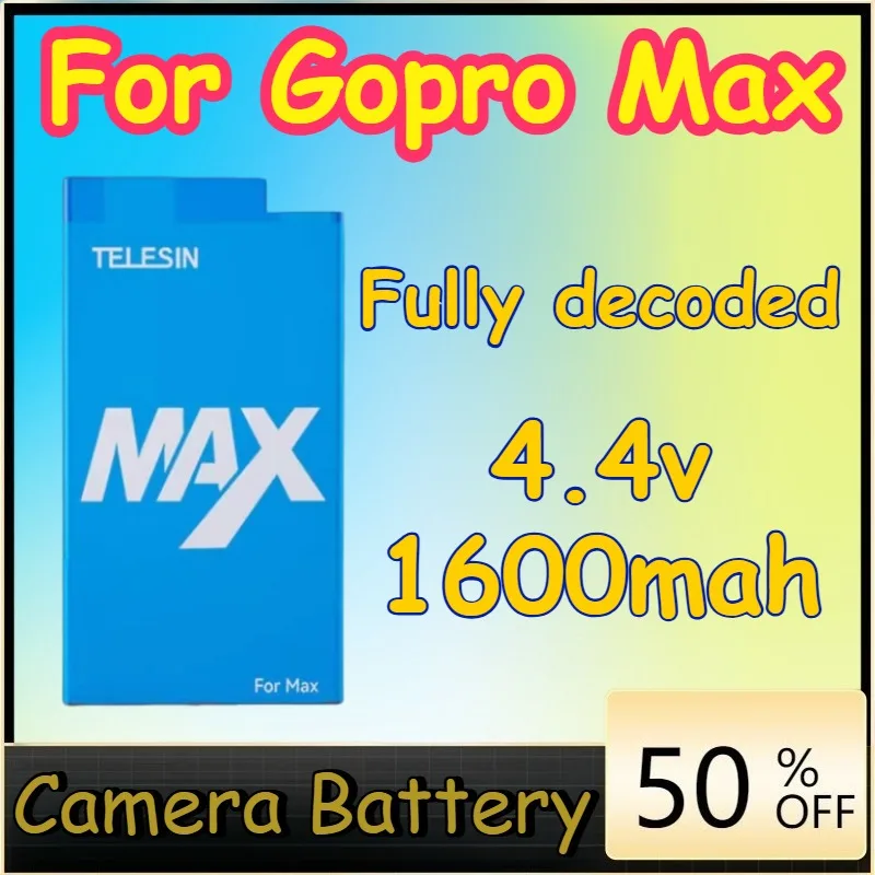

4.4v 1600mah Action Camera Battery for Gopro Max Decode The Battery, High-capacity and Long-lasting Battery