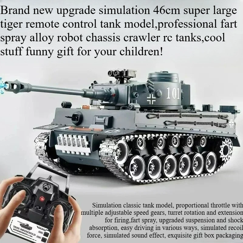 

Cool Stuff Tank Toy Funny Gift-Super Tiger Rc Tank Model,Robot Chassis Fart Spray Rc Cars,Remote Control Car Model,Toys for Boys