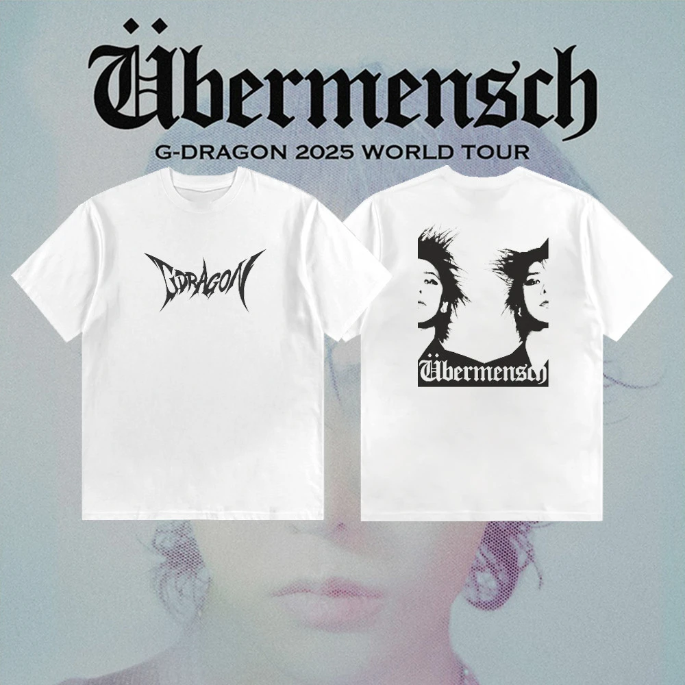 G-DRAGON 2025 WORLD TOUR Ubermensch Merch تي شيرتات قطن للرجال والنساء، أزياء كورية، أكمام قصيرة مطبوعة فضفاضة