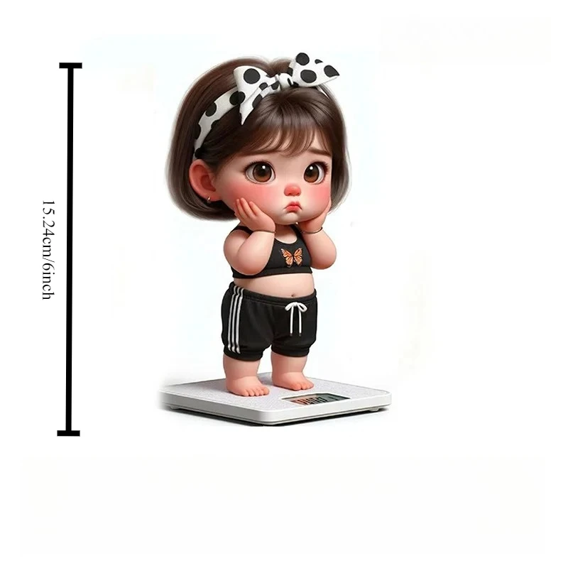1pc Cute Bow Girl On Scale Vinyl Sticker Waterproof Decal For Motorcycle Helmet Car Window Water Bottle Laptop Fitness Decor