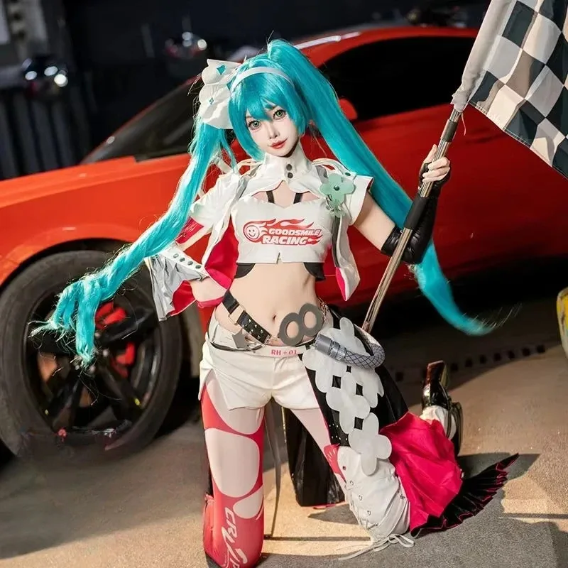 Anime New Mikuu Racing 하츠네 코스프레 의상 여성 파이팅 유니폼 의류 액세서리 풀 세트 카니발 파티 드레스