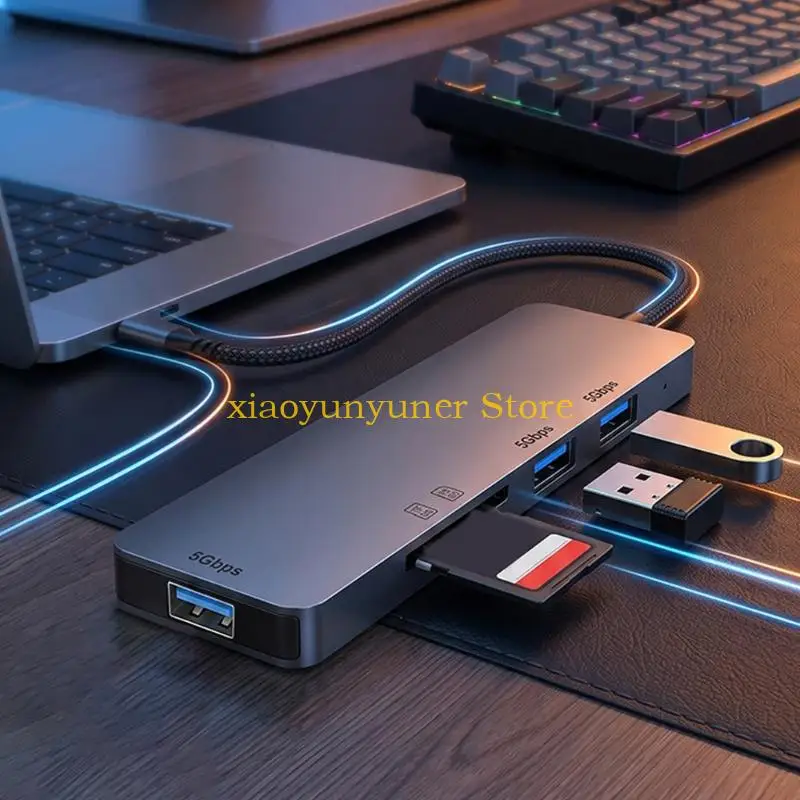 P9JB 5-in-1 USB C Expansion Adapter with Two Card Readers, 3 USB-A Port, Metal Housing and Reinforced Cable for Everyday File