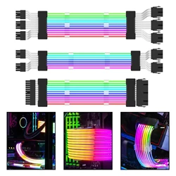 ARGB PSU Power Supply Extension Cable RGB Flow ATX 24Pin PCIE GPU 8-Pin 6+2Pin Cord Motherboard RGB Extension Cable for Computer