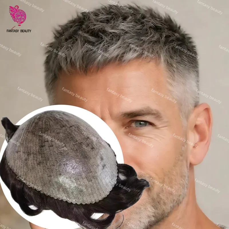 

Серо-черный парик из европейских натуральных волос 1b65 1b80 с естественной линией роста волос, сверхпрочный, 0.1 мм, инжекционный, полностью полиуретановый, мужской тупе 4 # 5 # 6 Кул Краун Браун