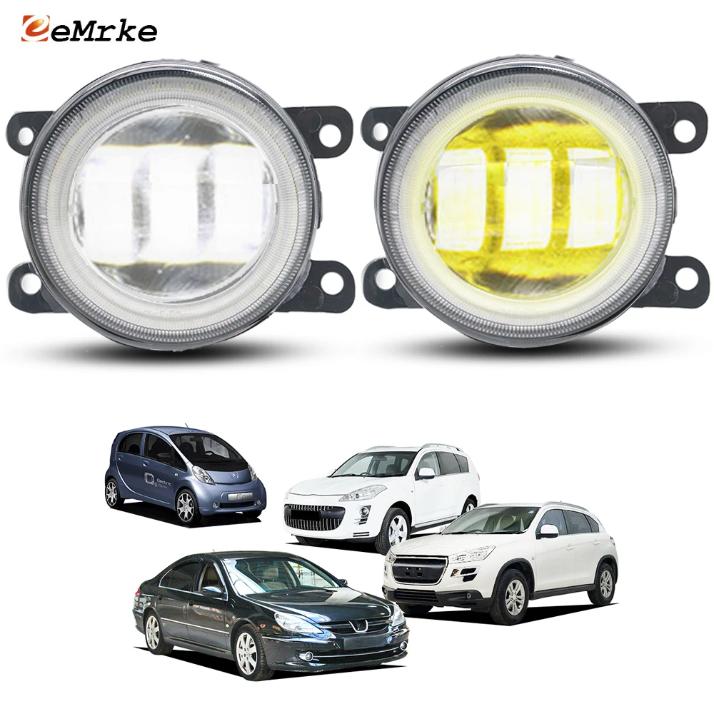 Upgrade LED Fog Lights 40W for Peugeot 4007 4008 Ion C-Zero 607 301 PTF Angel Eyes Ring with Clear Lens Car Daytime Running Lamp