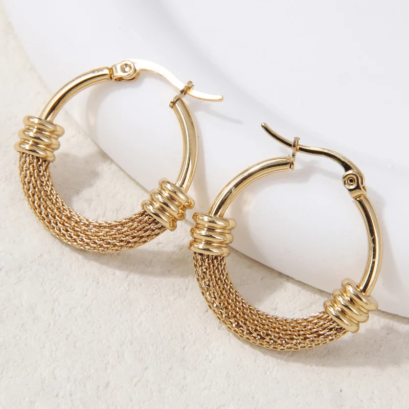 New Hip Hop Stainless Steel Earrings Women Jewelry Gold Color Hoops Earrings Fashion Jewelry Elegant Women\'s Hoop Ladies Gift