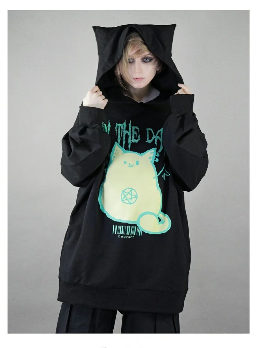 เสื้อฮู้ดสไตล์ฮาราจูกุทรงหลวมแบบสวมใส่สบาย ความยาวปานกลาง เสื้อสตรีทแวร์แนวอนิเมะ คอสเพลย์ เสื้อคลุมสำหรับผู้ชายและผู้หญิง