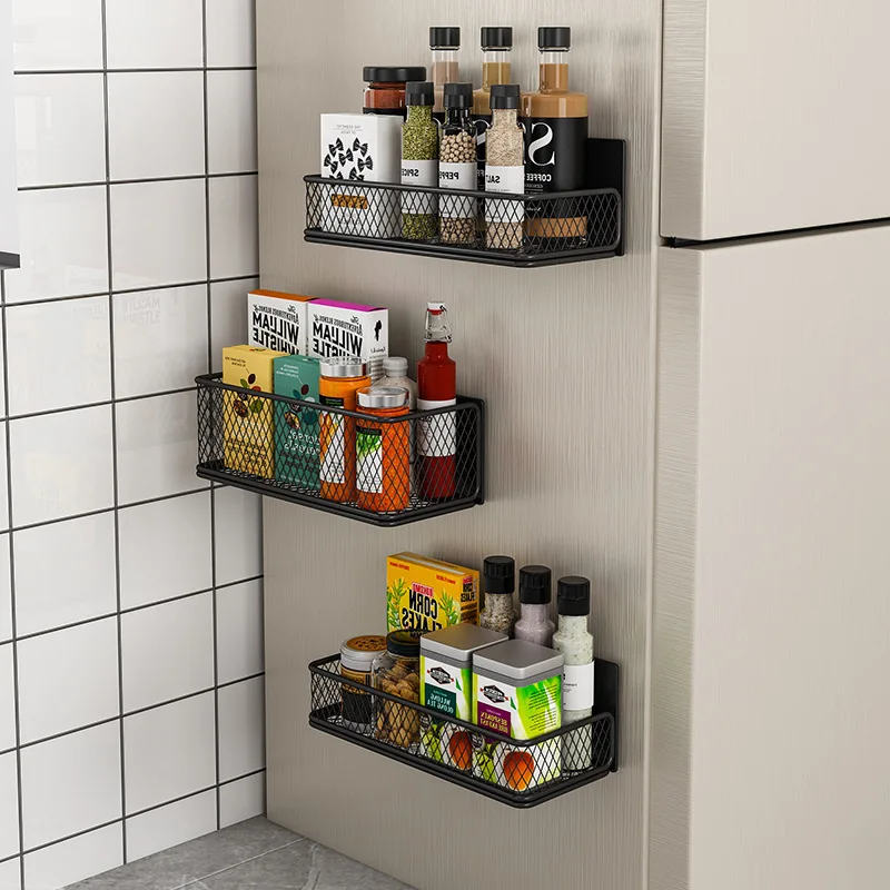 Multi-function Magnetic Fridge Organizer Rack Household Magnetic Refrigerator Basket Spice Storage Shelf Kitchen Accessories