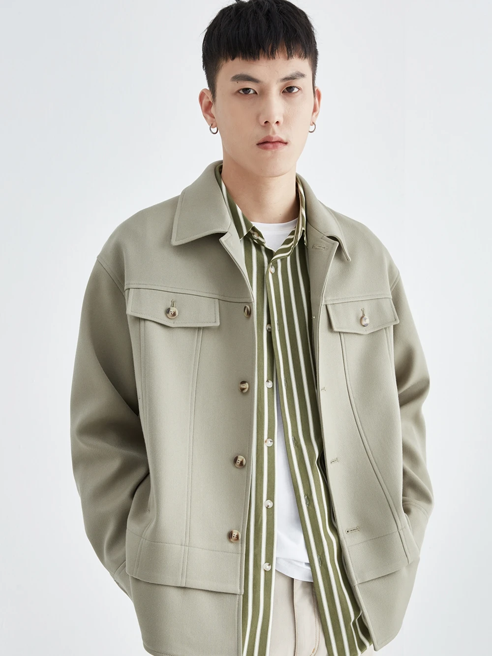 

Мужская рабочая куртка на весну-осень: повседневная, с воротником, стильный дизайн, длинный рукав, приталенный крой, модная, молодежная