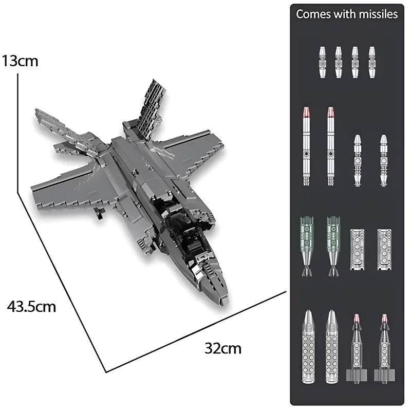 Reobrix 33021 MOC F-35 Lightning II myśliwiec Jet klocki tablica wiórowa samolot bombowiec zabawki modele prezent urodzinowy dla dzieci