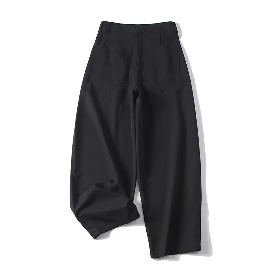 Maxdutti Women's Pants And Trousers Woman Clothes Minimalist Cotton Lyocell Casual Pants High Waisted Black Cropped Wide Leg Pan