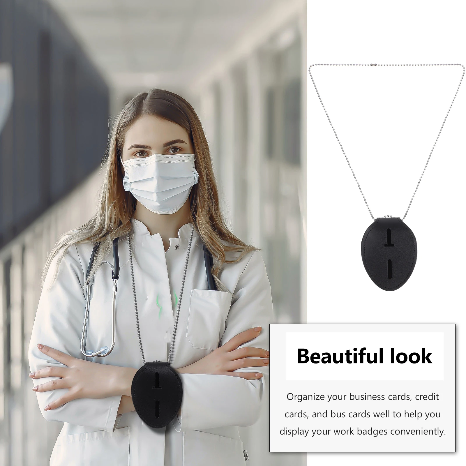 

Stylish Pu Oval Id Case Work Badge Protector Easy Badge Holder For Office Women Cute Identification Card