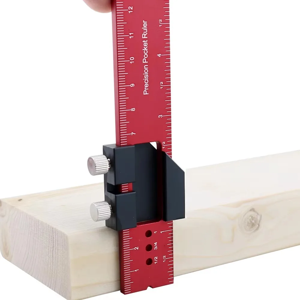 Aluminum Woodworking Tools Ruler T-Track Slide Ruler Pocket Ruler Inch/Metric Metal Slide Stops Precision Ruler Measuring Tool