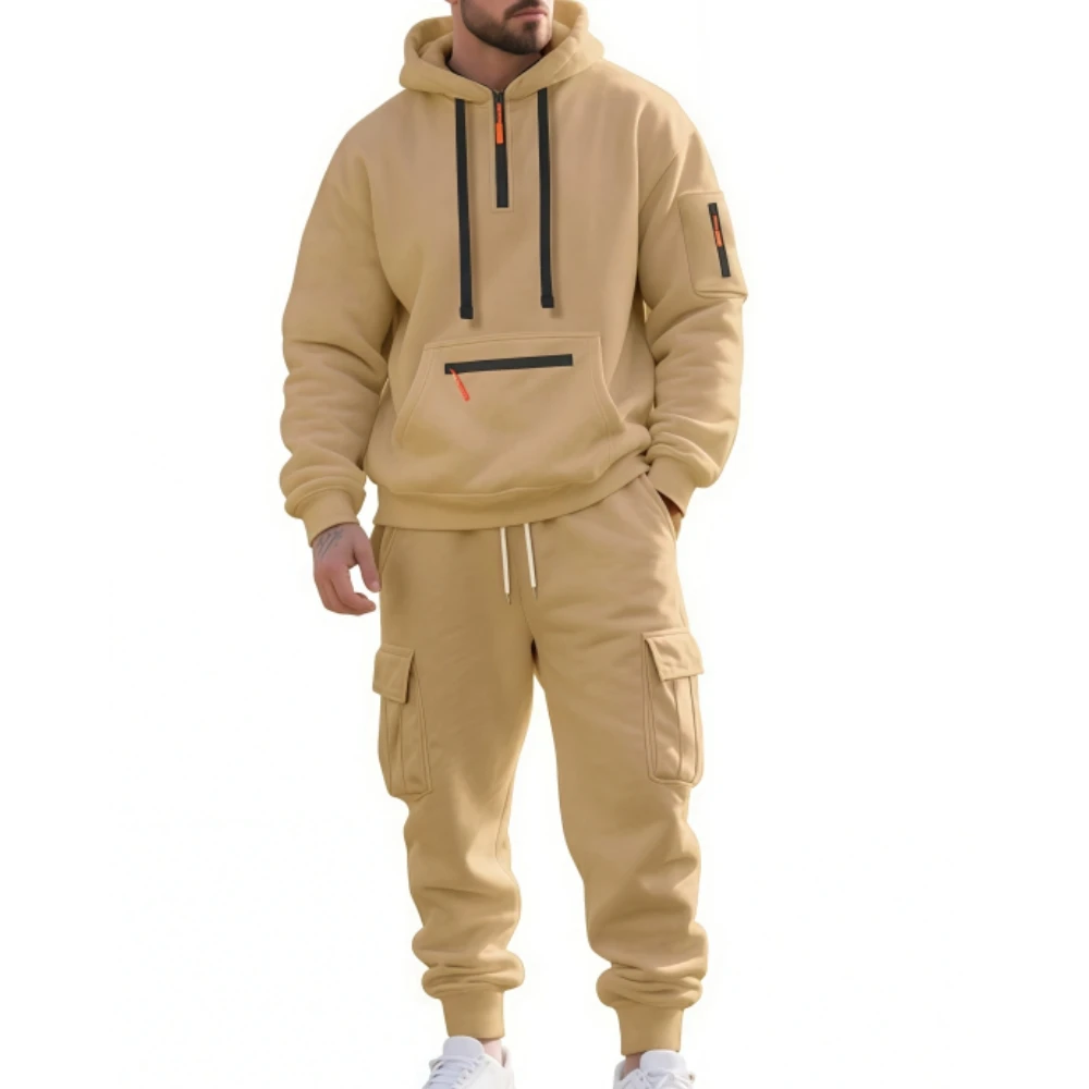 رجل الخريف الشتاء الرياضة تجريب مجموعة مقنعين سترة عادية سترة في الهواء الطلق سميكة الدافئة هوديس السراويل قطعتين مجموعة رياضية