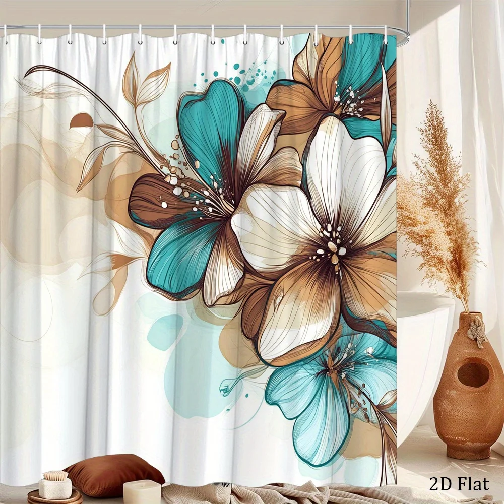 Abstract Floral Art Shower Curtain Machine Washable All Season Waterproof Privacy Protection  Modern Design Elegant 12 hooks