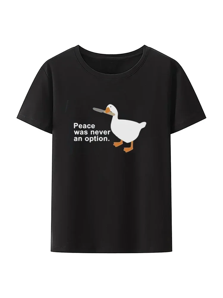 T Shirt Peace Was Never An Option Kawaii Funny Print Crop TopWomen  Cool Street O-Neck Top Soft Breathable Tee Clothes Vintage