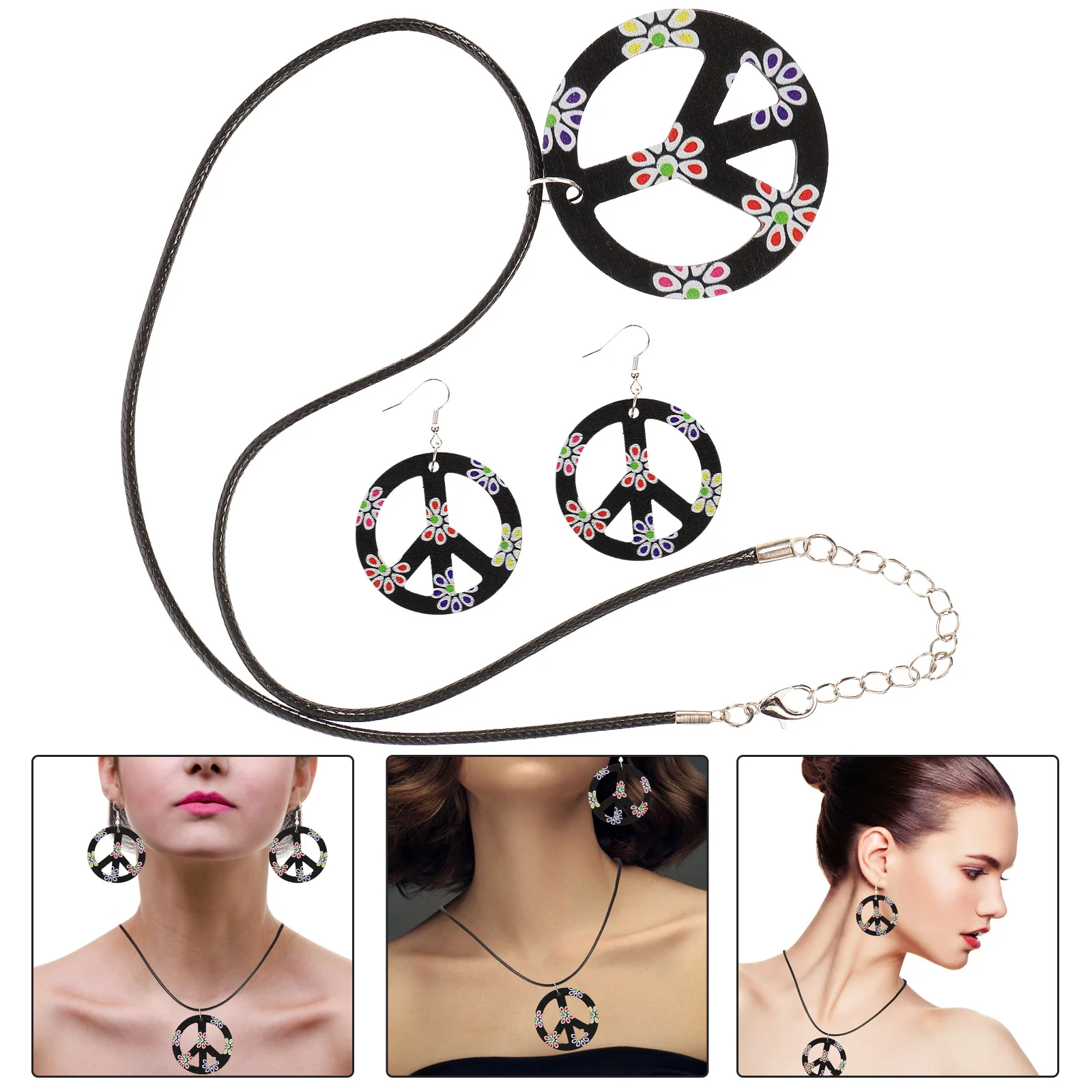 Plastic Hippie Accessories Groovy Trio Costume Set Necklace Earring Halloween Party Decoration Safe Durable Easy to Use Carry