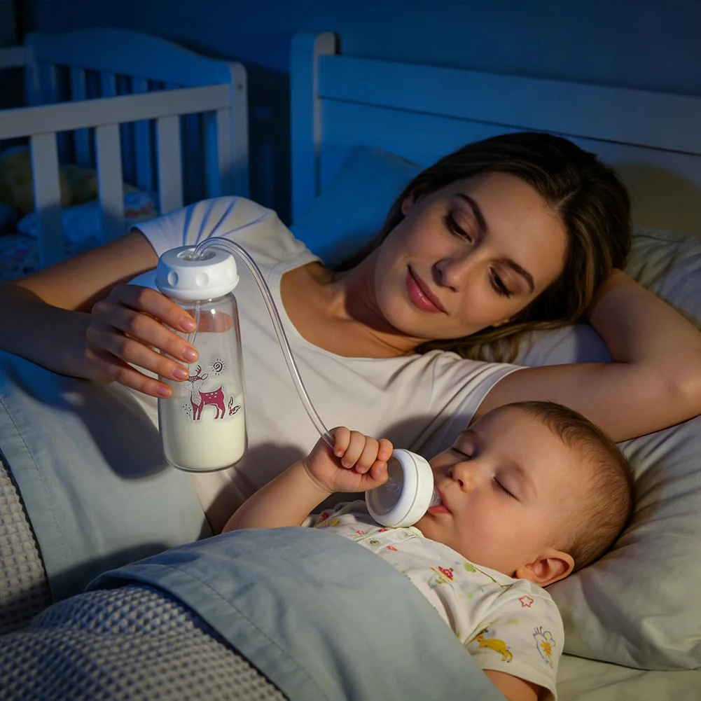 Freihändige 240-ml-Babyflasche, Milchaufbewahrungsflasche ohne BPA in Lebensmittelqualität, Schnuller, multifunktionale Anti-Drop-Flasche