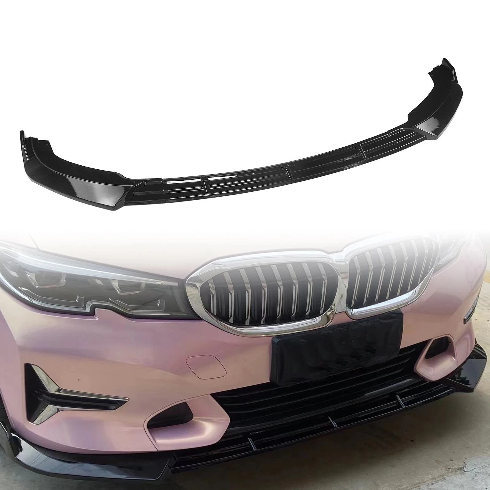 

Front Bumper Spoiler Lip For BMW 3-Series G20 G21 2019-2022 320i 325i 330i Deluxe Style Gloss Black/Carbon Fiber Look Splitter