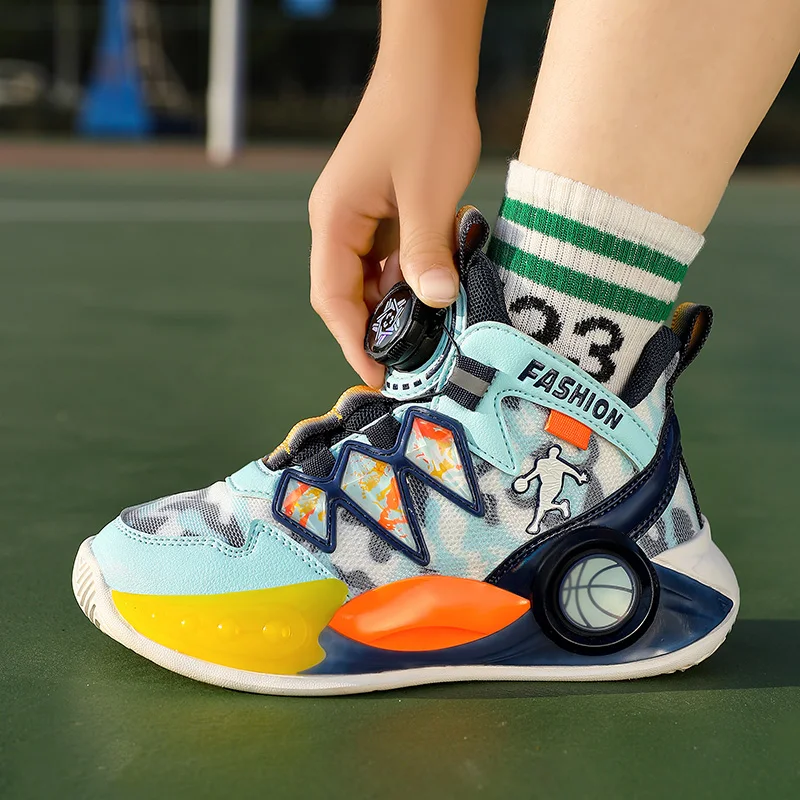 Kids Sneakers Boys Girls Basketball Shoes Children Knit Training Shoes Breathable Running Shoes Basketball Trainers Casual Boots