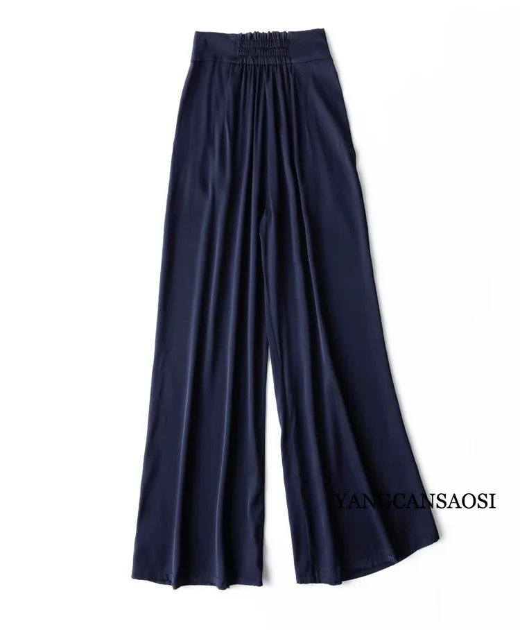 Pocket Design 93% Natural Mulberry Silk Elastic Double Qiao Satin Black Drape Comfortable Women's Fashionable Casual Pants