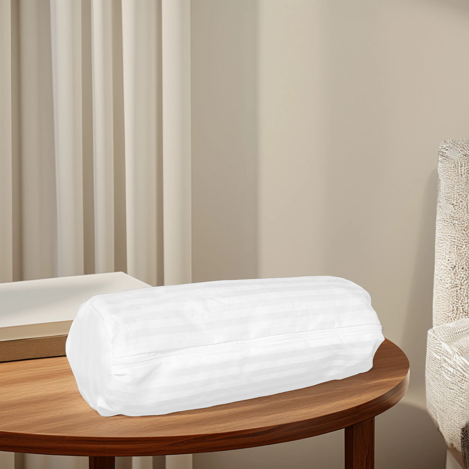 

Soft Round Pillow Cover Hidden Zipper Removable Inner Liner Breathable Comfortable Cervical Neck Support 15X50Cm White Washable