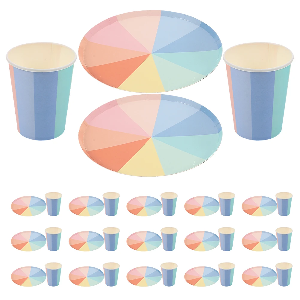 

20Set Rainbow Paper Plates Colorful Disposable Party Dinnerware Set Birthday Picnic Holiday Gathering Tableware