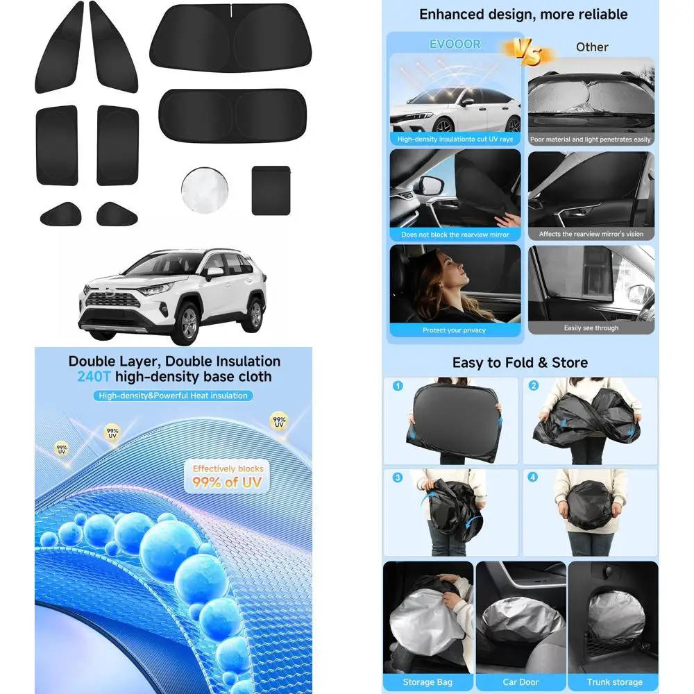 

Солнцезащитный козырек с полным покрытием для Toyota RAV4 2019-2025 гг. — защита от ультрафиолета и конфиденциальность, передние, задние и боковые окна