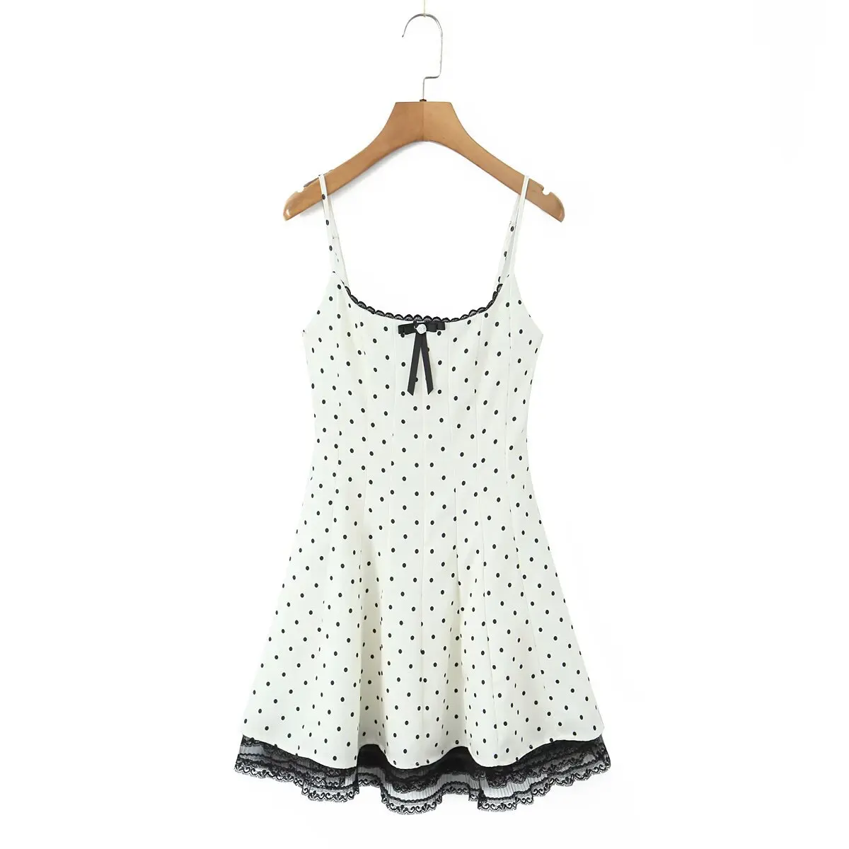

New French Style Sexy Sweet Gentle Princess Style Lace Patchwork Polka Dot Dress Backless Deep V Sleeveless Bowknot Dress 6HGD