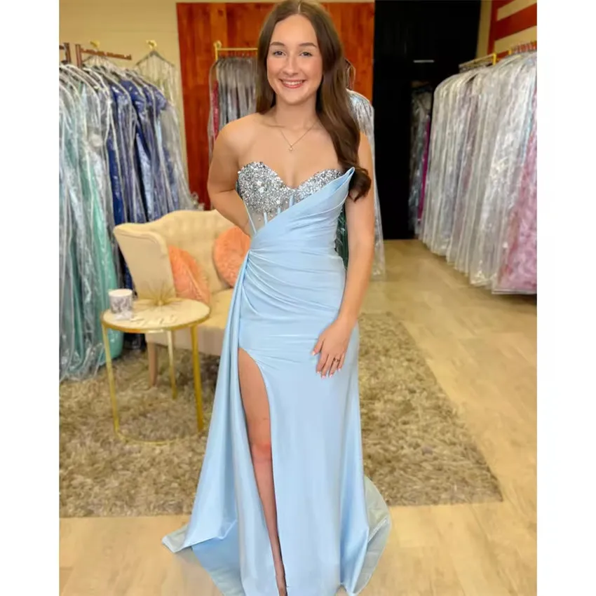 Angepasst Luxus Meerjungfrau Prom kleid Für Frauen Liebsten High Side Split Formale Hochzeit Party Kleid Vestidos De Noche