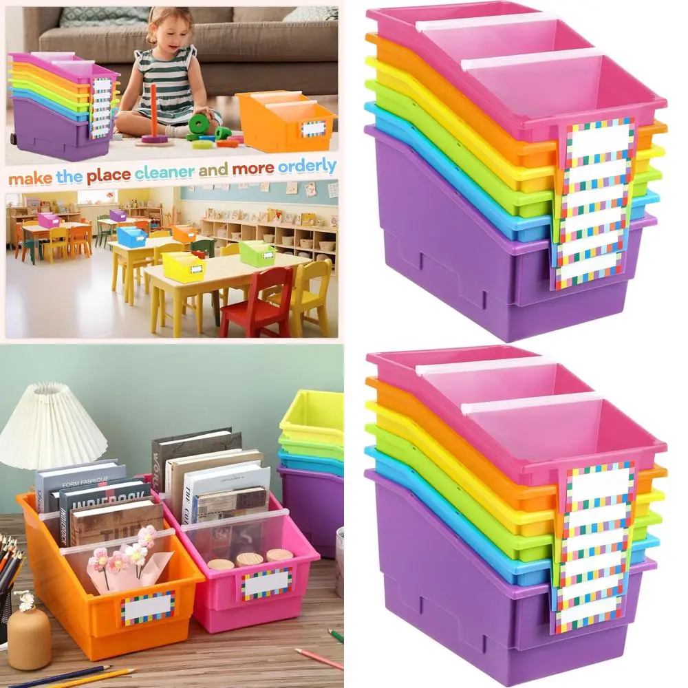 

Штабелируемые пластиковые книжные контейнеры с флуоресцентными этикетками для организации классной и домашней библиотеки