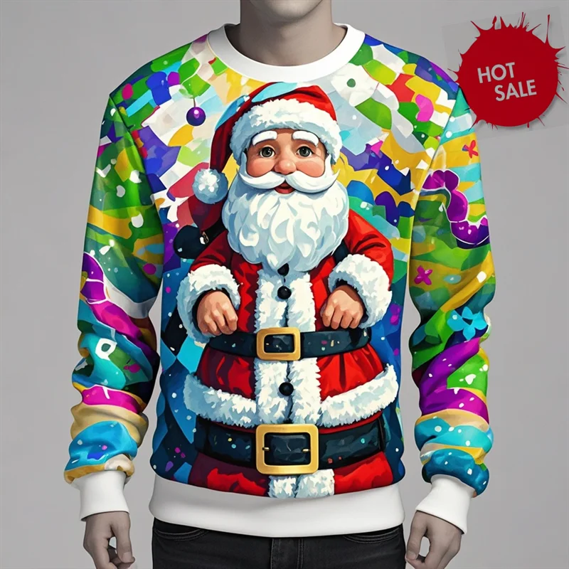 Newest Santa Claus Pattern 3D Print Sweater Mens Women Clothing Casual Fashion Long Sleeve Sweaters Cool Christmas Kids Tops