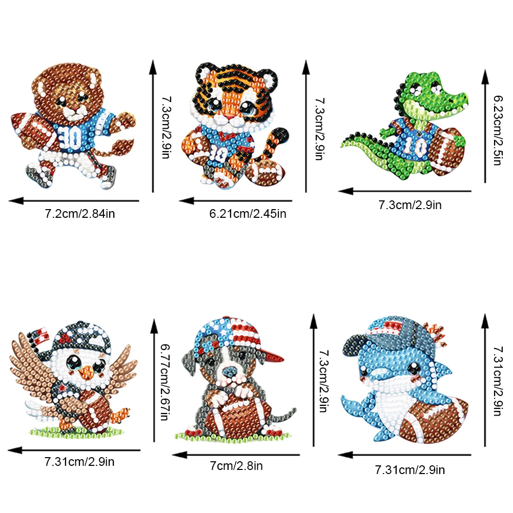 

6Pcs Diamond Art Keyring Animal Double Sided Diamond Painting Art Keychain Pendant for Beginners Adults Art Craft Supplies