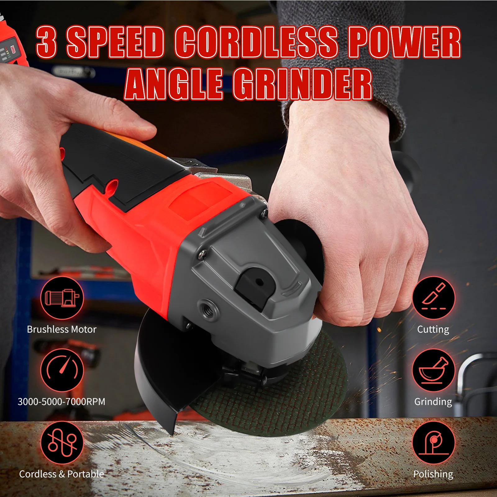 Cordless Angle Grinder para Milwaukee, Brushless Metal Grinder Polimento Máquina de corte, 18V Bateria, 125mm, 7000RPM, sem bateria