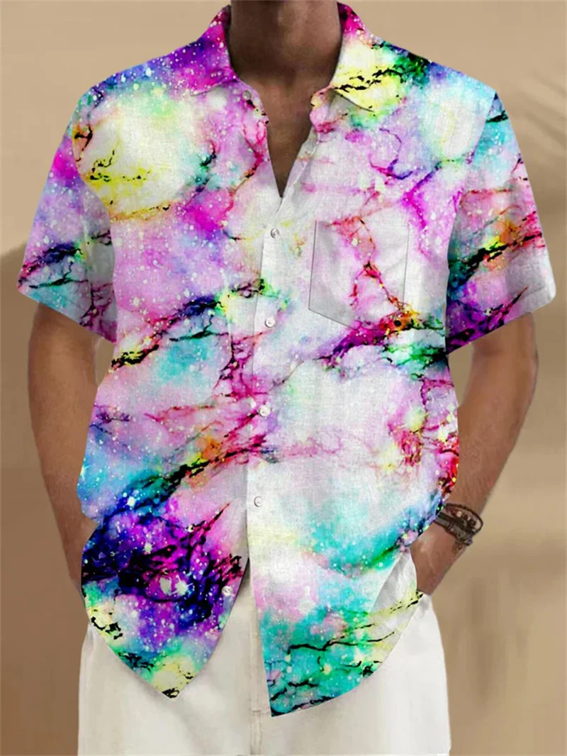 2025 new short sleeved shirt with floral pattern 3D printed men's shirt casual vacation top Hawaiian fashion clothing