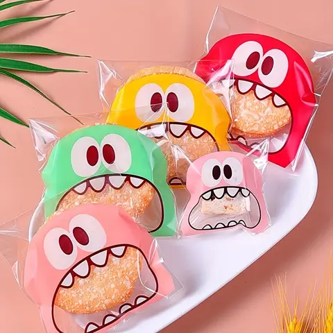 100개 혼합 투명 자체 접착 플라스틱 트리트먼트 백 - 재사용 가능, 지퍼락, 쿠키, 케이크, 초콜릿, 캔디, 스낵 랩에 적합