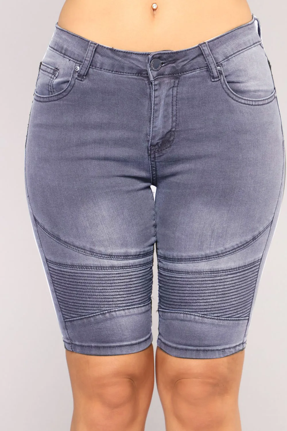 2023 Summer Fashion New Grain Casual Solid Color High Waist Women's Denim Middle Pants