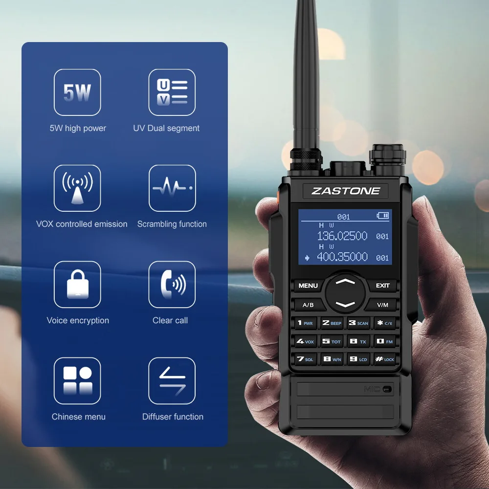 Zastone M7 Dual Band 5W Walkie Talkie 136-174MHZ 400-480MHZ 250 channels 2600mah Battery HF Transceiver Ham radio