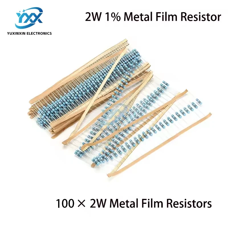 

100pcs 2W Metal film resistor 1% 0.1R-10M 10R 22R 47R 100R 330R 1K 4.7K 10K 22K 47K 100K 330K 470K 1 2 10 22 47 100 330 1M ohm