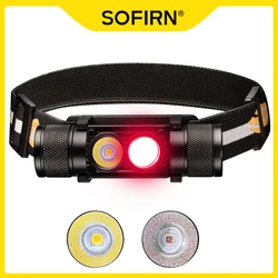 Sofirn-H25LR Lampada frontale ricaricabile a LED USB C con luce bianca brillante da 90 gradi CRI elevati e torcia rosso intenso da 660 nm