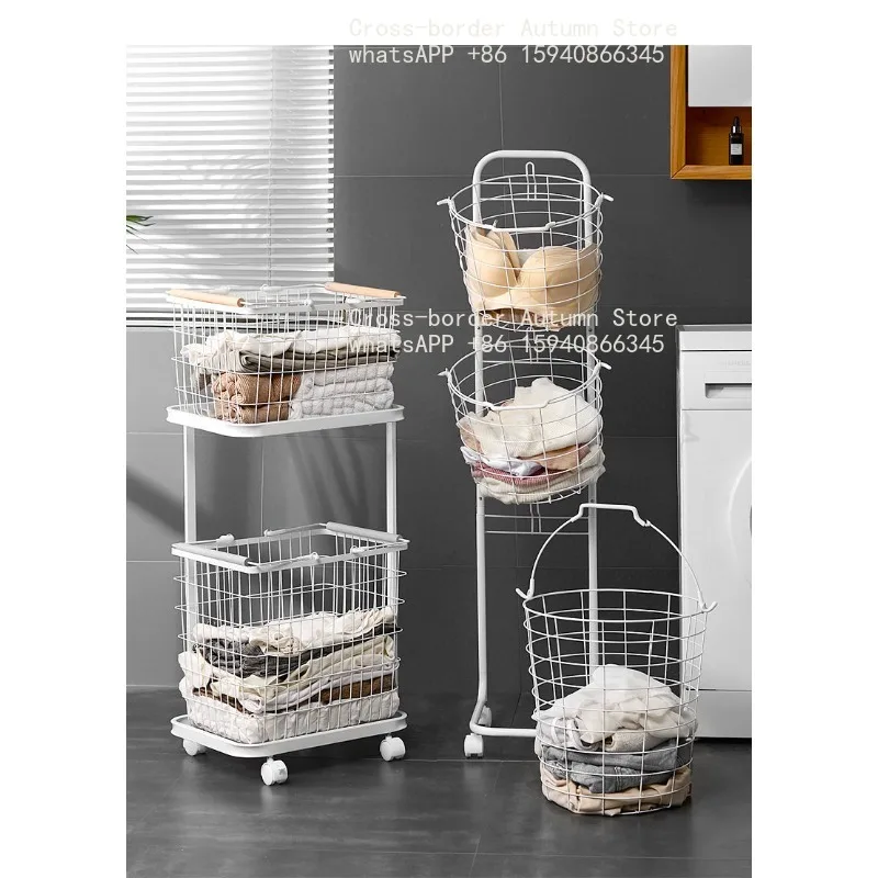 Multi Compartment Metal Rolling Laundry Basket With Wheels Large Separated Dirty Clothes Hamper For Bathroom Bedroom