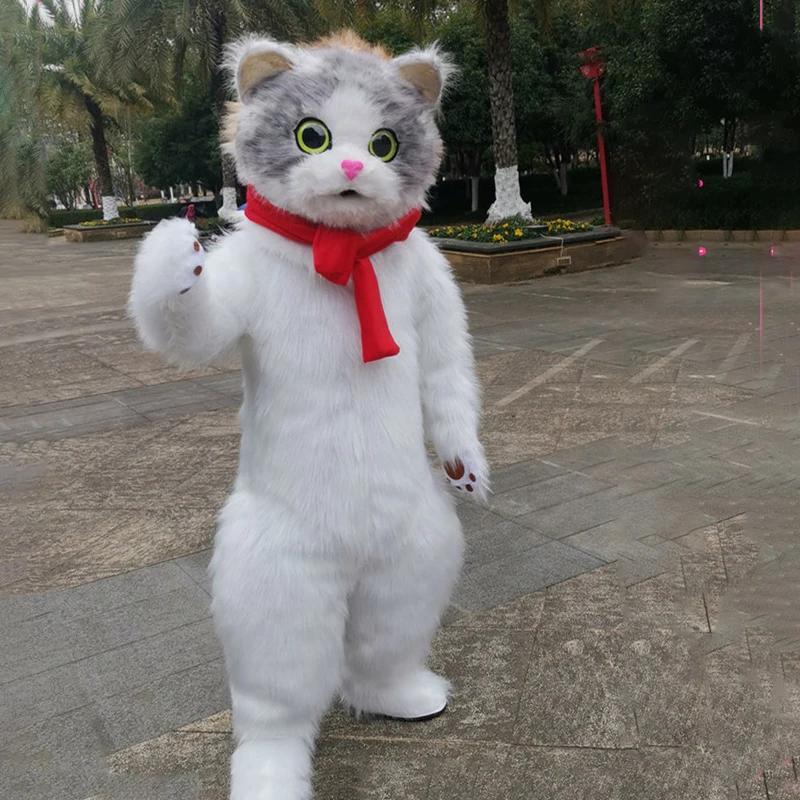 White Cat Fursuit Mascot Costume Inflatable Cartoon Husky Dog Cosplay Dress Suits For Walking Performance Animal Carnival Party