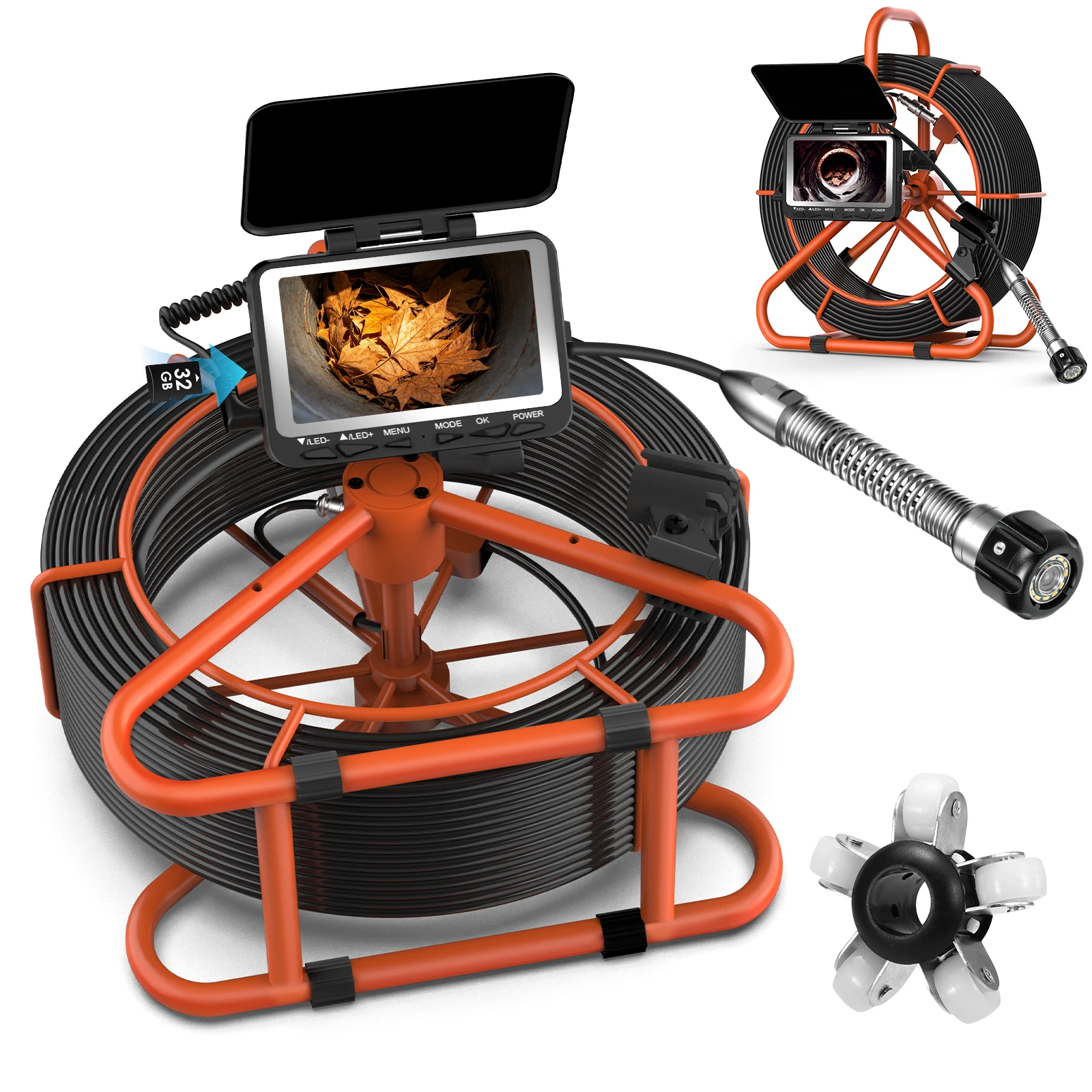 SYANSPAN Camera Pipe Inspection Camera with DVR 16GB FT Card,Sewer Drain Industrial Endoscope 8500MHA Battery 10/20/30/50M