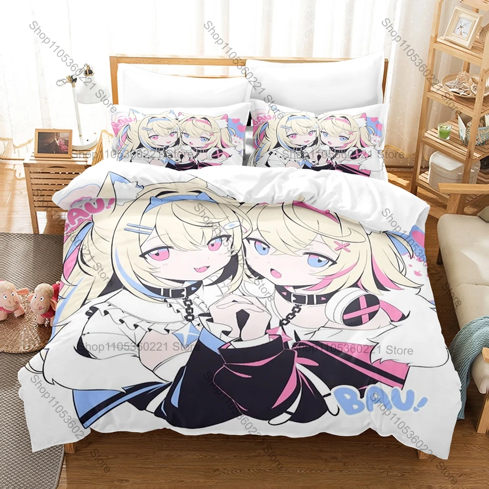 Cute Bau Bau Fuwamoco Bedding Set 3-Piece Kawaii Duvet Cover Set Bed Pillowcase For Bedroom All Season Anime Kawaii