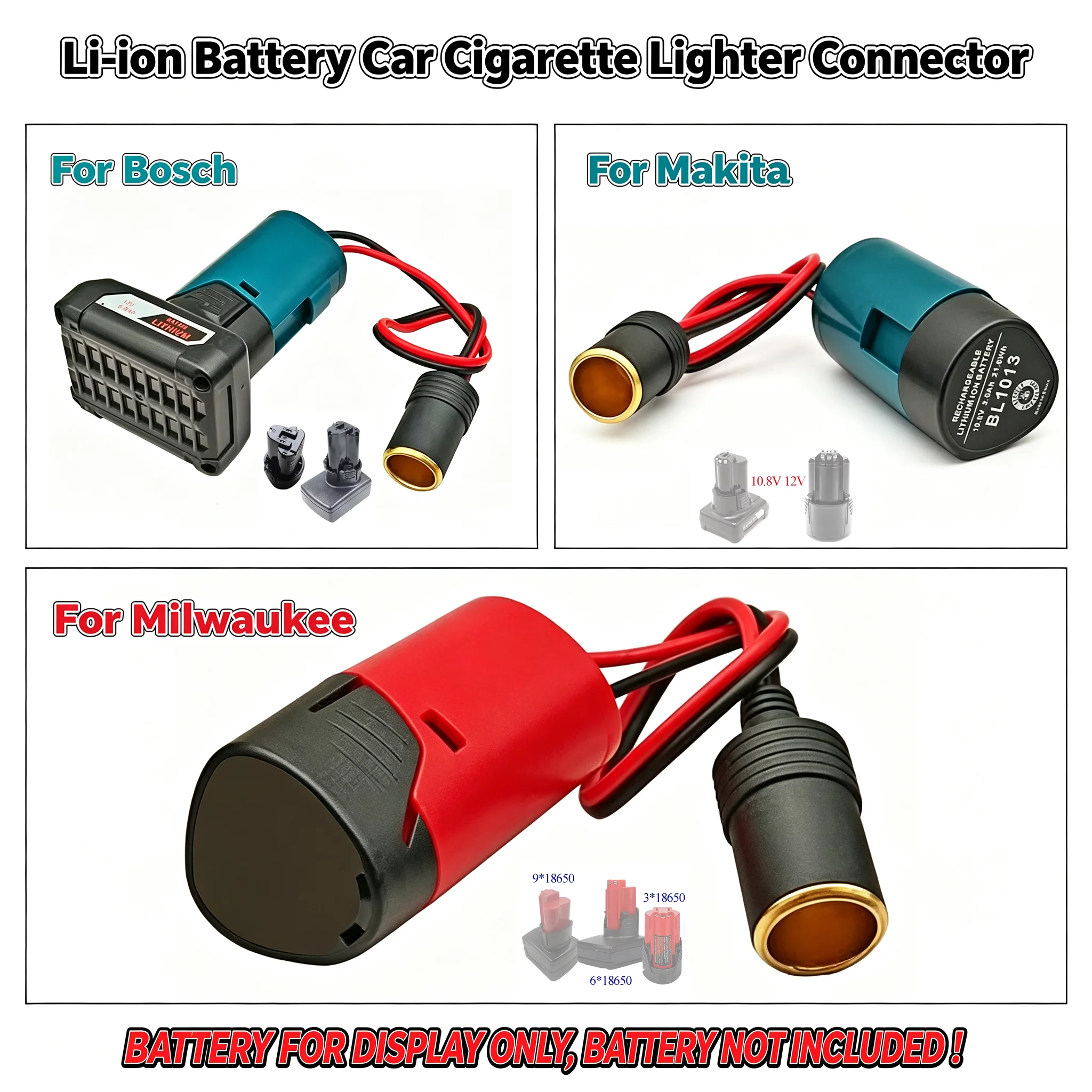 For Makita BL1013 Lithium Battery Case Car Cigarette Lighter Connector For Bosch BAT411 For Milwaukee For M12 12V Power Supply